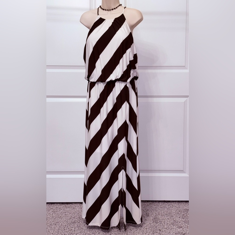 London Times Petite Black and White Striped Maxi Dress 14P - Picture 5 of 11